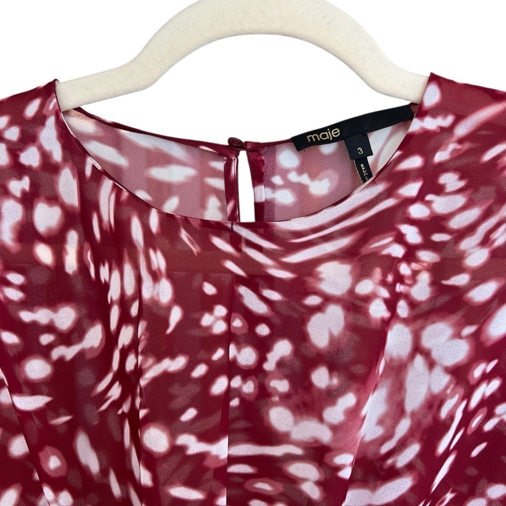 Maje Asymmetrical Twist Front Midi Dress Red White FR 3 US Large Contemporary - Picture 4 of 8